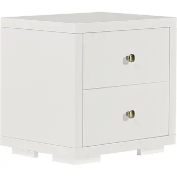 19" White Solid and Manufactured Wood Two Drawer Nightstand