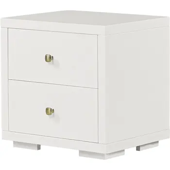 19" White Solid and Manufactured Wood Two Drawer Nightstand