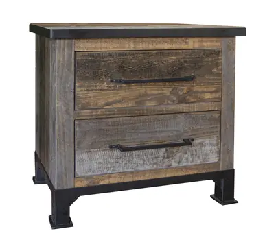 27" Gray Solid Wood Two Drawer Nightstand