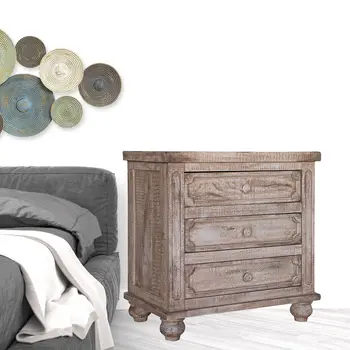 31" Brown Solid Wood Three Drawer Nightstand