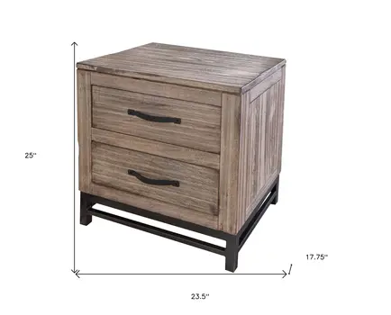 25" Brown Solid Wood Two Drawer Nightstand