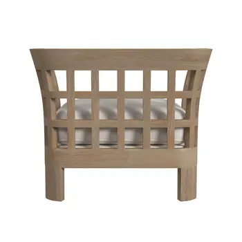 32" Light Brown Solid Wood Outdoor Arm Chair with Ivory Cushion