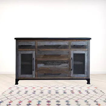 71" Brown Solid and Manufactured Wood Distressed Buffet Table
