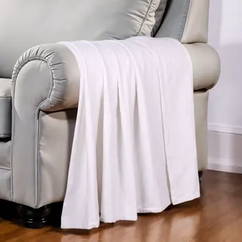 Queen White Cotton Basketweave Geometric Blanket