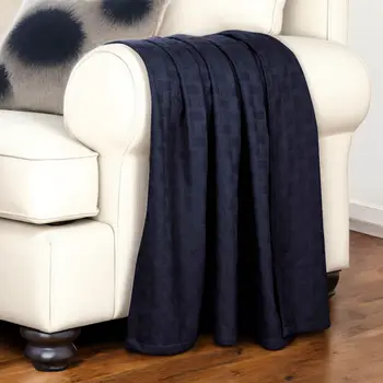 King Navy Blue Cotton Basketweave Geometric Blanket