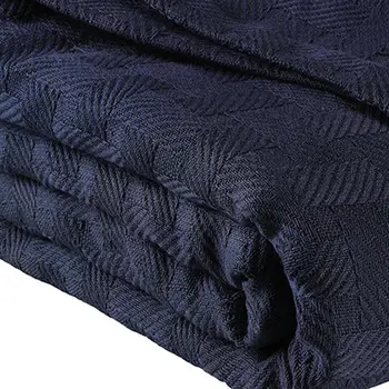 King Navy Blue Cotton Basketweave Geometric Blanket