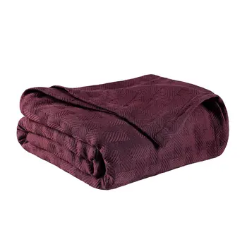 King Plum Cotton Basketweave Geometric Blanket