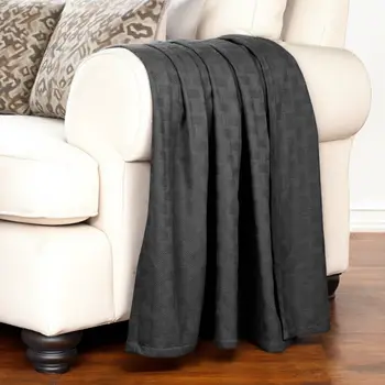 50" X 60" Charcoal Cotton Basketweave Geometric Throw Blanket
