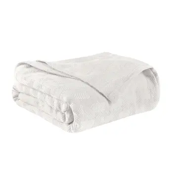 50" X 60" White Cotton Basketweave Geometric Throw Blanket