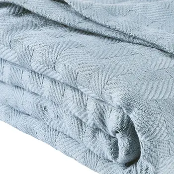 Twin Light Blue Cotton Basketweave Geometric Blanket