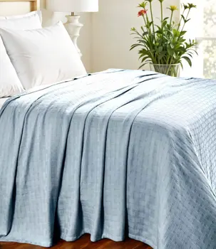Twin Light Blue Cotton Basketweave Geometric Blanket