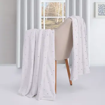 Twin Ivory Fleece Woven Polka Dots Plush Blanket