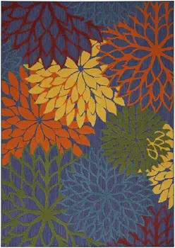 5' X 7' Blue Yellow and Green Indoor Outdoor Area Rug