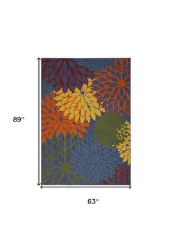 5' X 7' Blue Yellow and Green Indoor Outdoor Area Rug