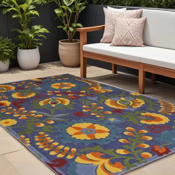 6' X 9' Blue Yellow And Green Indoor Outdoor Area Rug