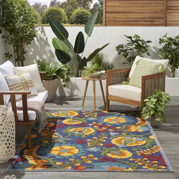 4' X 6' Blue Yellow And Green Indoor Outdoor Area Rug