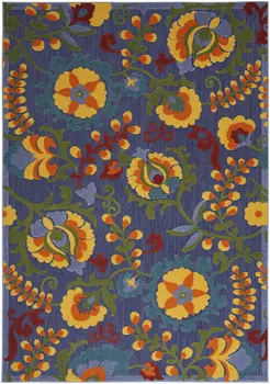 5' X 7' Blue Yellow And Green Indoor Outdoor Area Rug