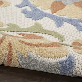 6' X 9' Ivory And Blue Indoor Outdoor Area Rug