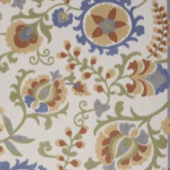 6' X 9' Ivory And Blue Indoor Outdoor Area Rug