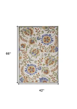 4' X 6' Ivory And Blue Indoor Outdoor Area Rug