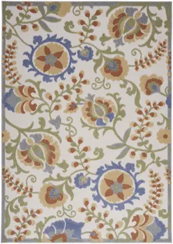 5' X 7' Ivory And Blue Indoor Outdoor Area Rug