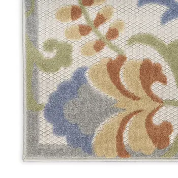 5' X 7' Ivory And Blue Indoor Outdoor Area Rug