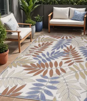 5' X 7' Blue Indoor Outdoor Area Rug