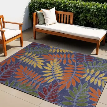 4' X 6' Orange Green And Blue Indoor Outdoor Area Rug