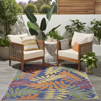 6' X 9' Orange Green And Blue Indoor Outdoor Area Rug