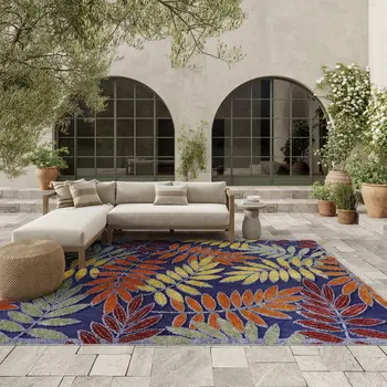 6' X 9' Orange Green And Blue Indoor Outdoor Area Rug