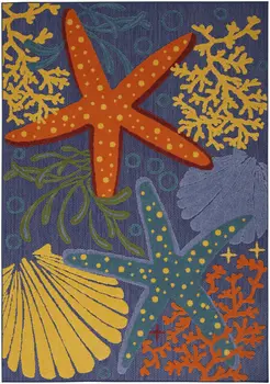 4' X 6' Blue Starfish Indoor Outdoor Area Rug
