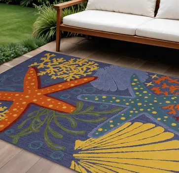 6' X 9' Orange Green And Blue Indoor Outdoor Area Rug