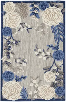 3' X 4' Blue and Gray Floral Indoor Outdoor Area Rug