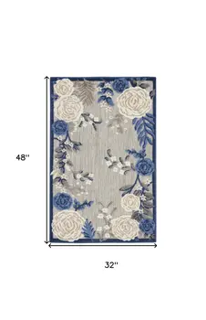3' X 4' Blue and Gray Floral Indoor Outdoor Area Rug