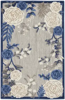 3' X 4' Blue and Gray Floral Indoor Outdoor Area Rug