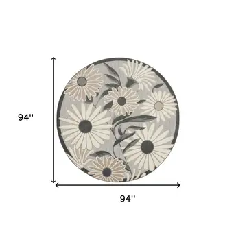 8' Beige Round Floral Indoor Outdoor Area Rug