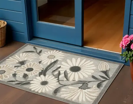 3' X 4' Beige Floral Indoor Outdoor Area Rug