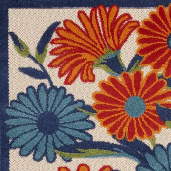 3' X 4' Ivory Orange and Blue Floral Indoor Outdoor Area Rug