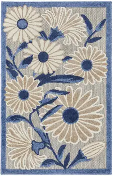 3' X 4' Blue and Gray Floral Indoor Outdoor Area Rug