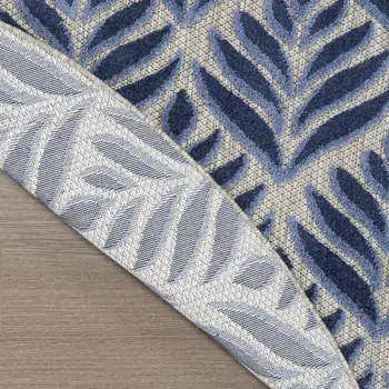 8' Blue Round Floral Indoor Outdoor Area Rug