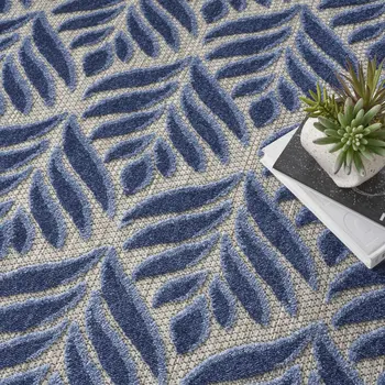 8' Blue Round Floral Indoor Outdoor Area Rug