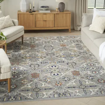 5' X 7' Green and Ivory Floral Power Loom Area Rug