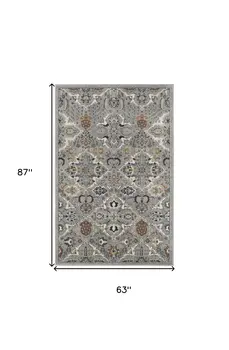 5' X 7' Green and Ivory Floral Power Loom Area Rug