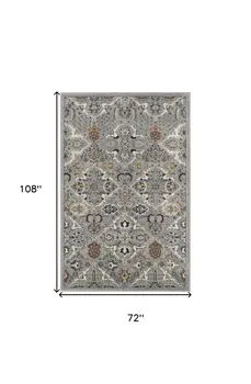 6' X 9' Green and Ivory Floral Power Loom Area Rug