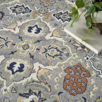 9' X 12' Green and Ivory Floral Power Loom Area Rug