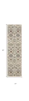 8' Green and Ivory Floral Power Loom Runner Rug