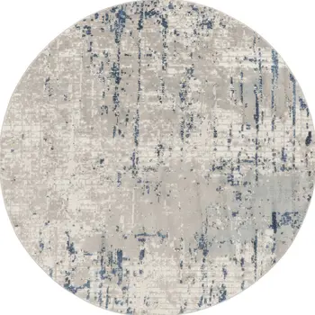 8' Blue and Gray Round Abstract Power Loom Area Rug