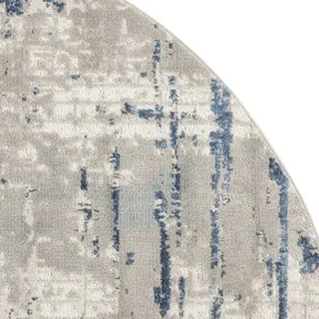 8' Blue and Gray Round Abstract Power Loom Area Rug