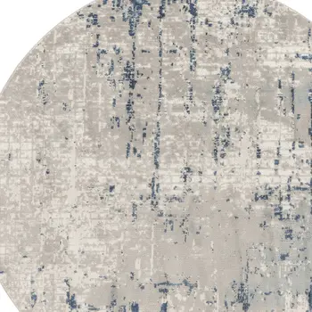 8' Blue and Gray Round Abstract Power Loom Area Rug
