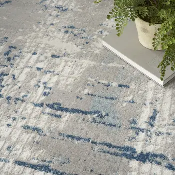 10' X 14' Ivory Gray And Blue Abstract Distressed Area Rug